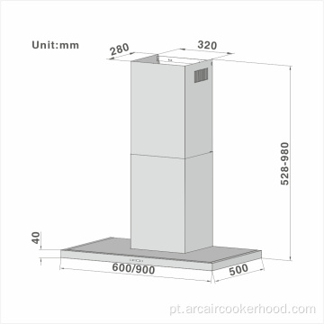 Capuz de chaminé em forma de T Switch eletrônico 101 60/90cm